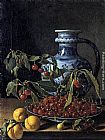 Luis Melendez Canvas Paintings - Still-Life with Fruit and a Jar